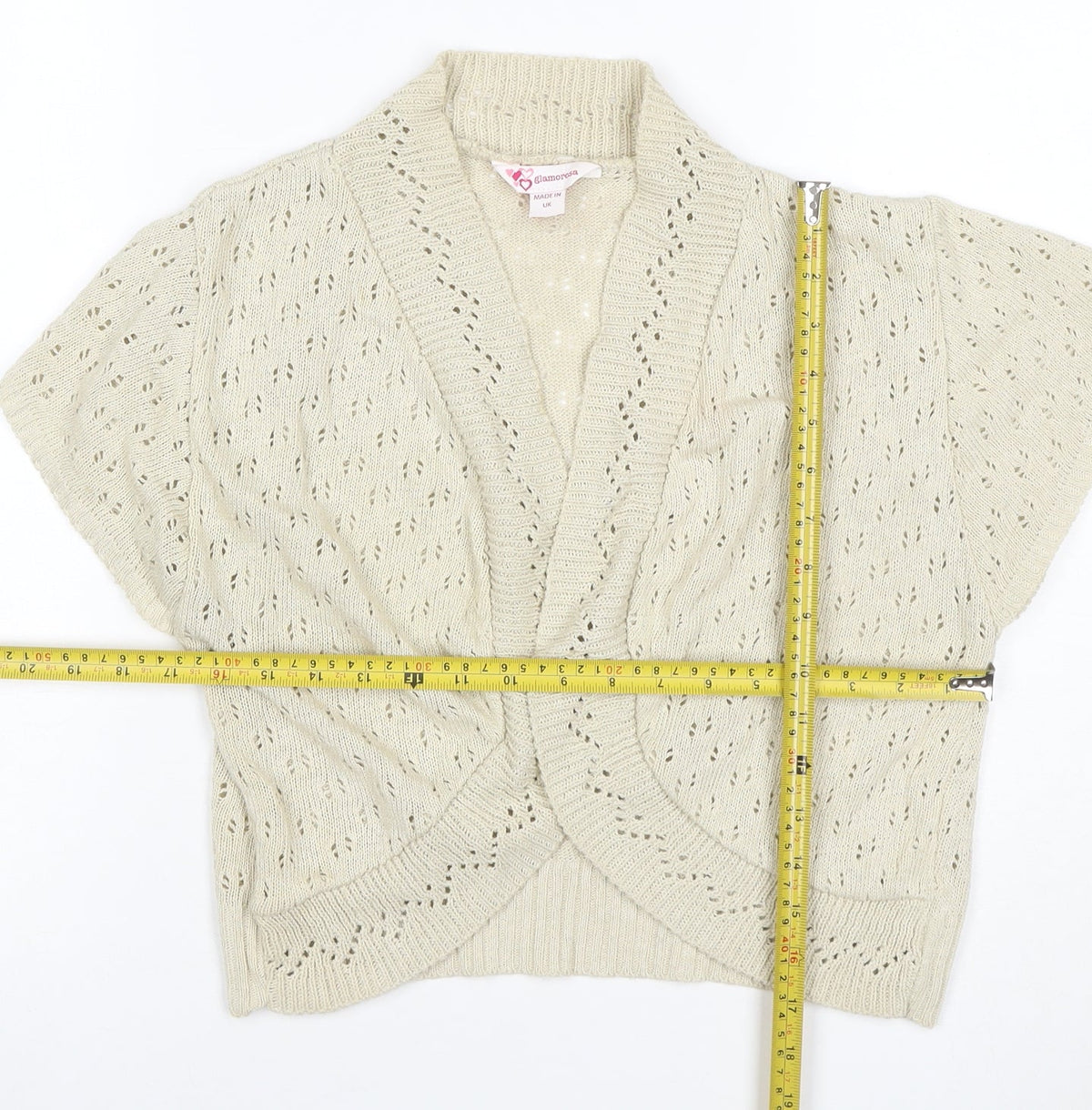 Glamorsa Women Ivory UK 20 Open Knit Wrap Cardigan Short Sleeve