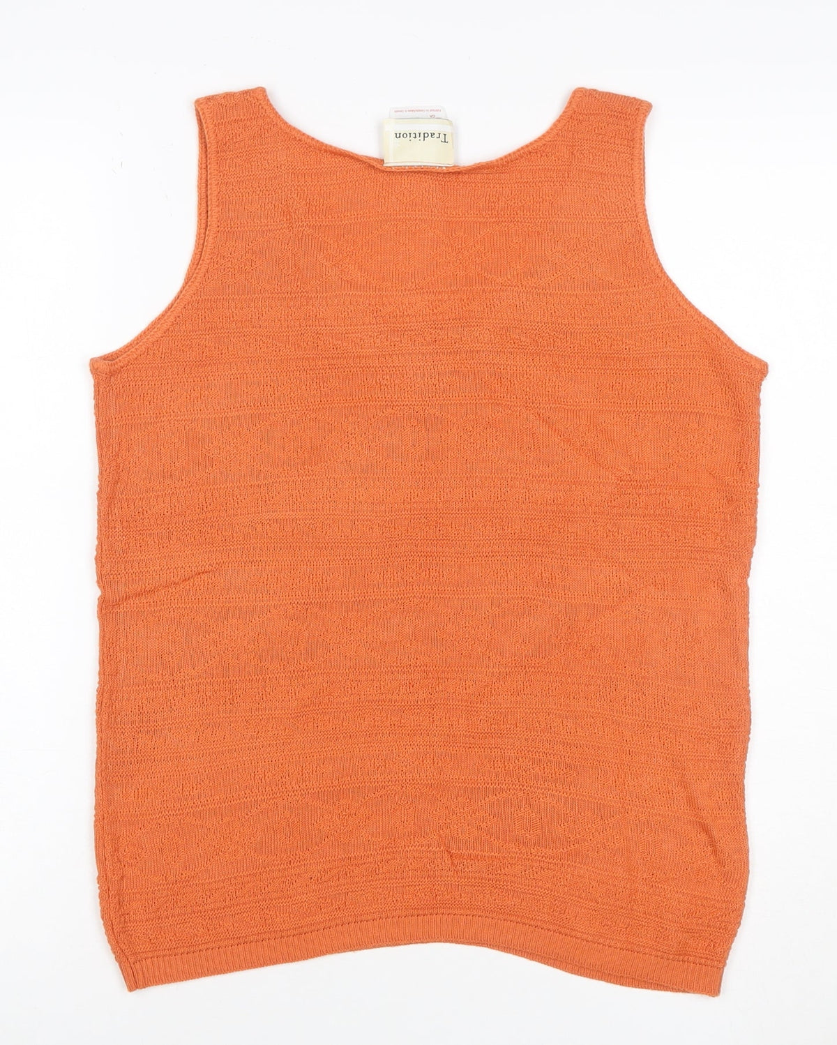 Tradition Women Orange Small Geometric Knit Scoop Neck Tank Top