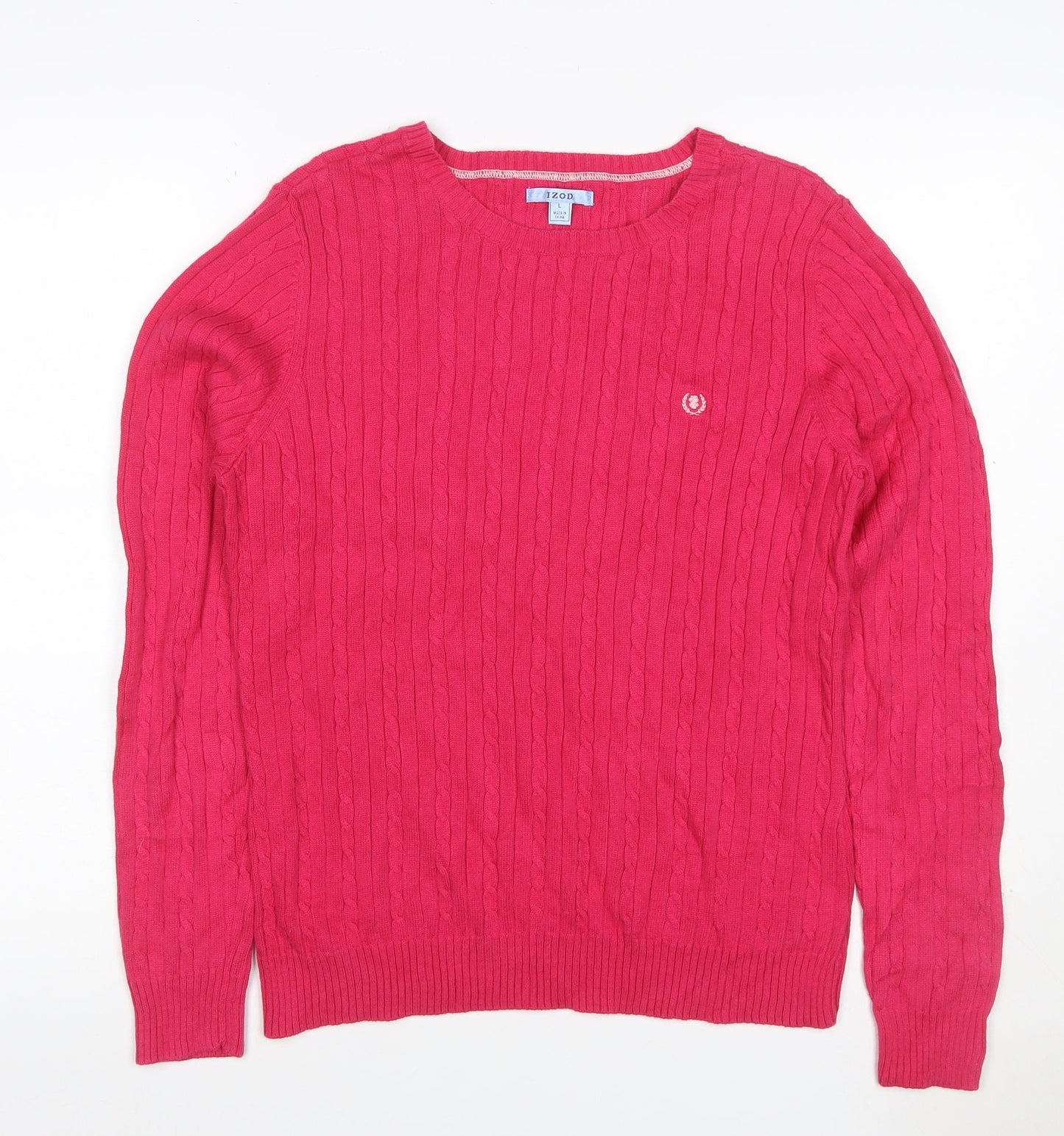 IZOD Women’s Pink L Cable Knit Cotton Crew Neck Jumper