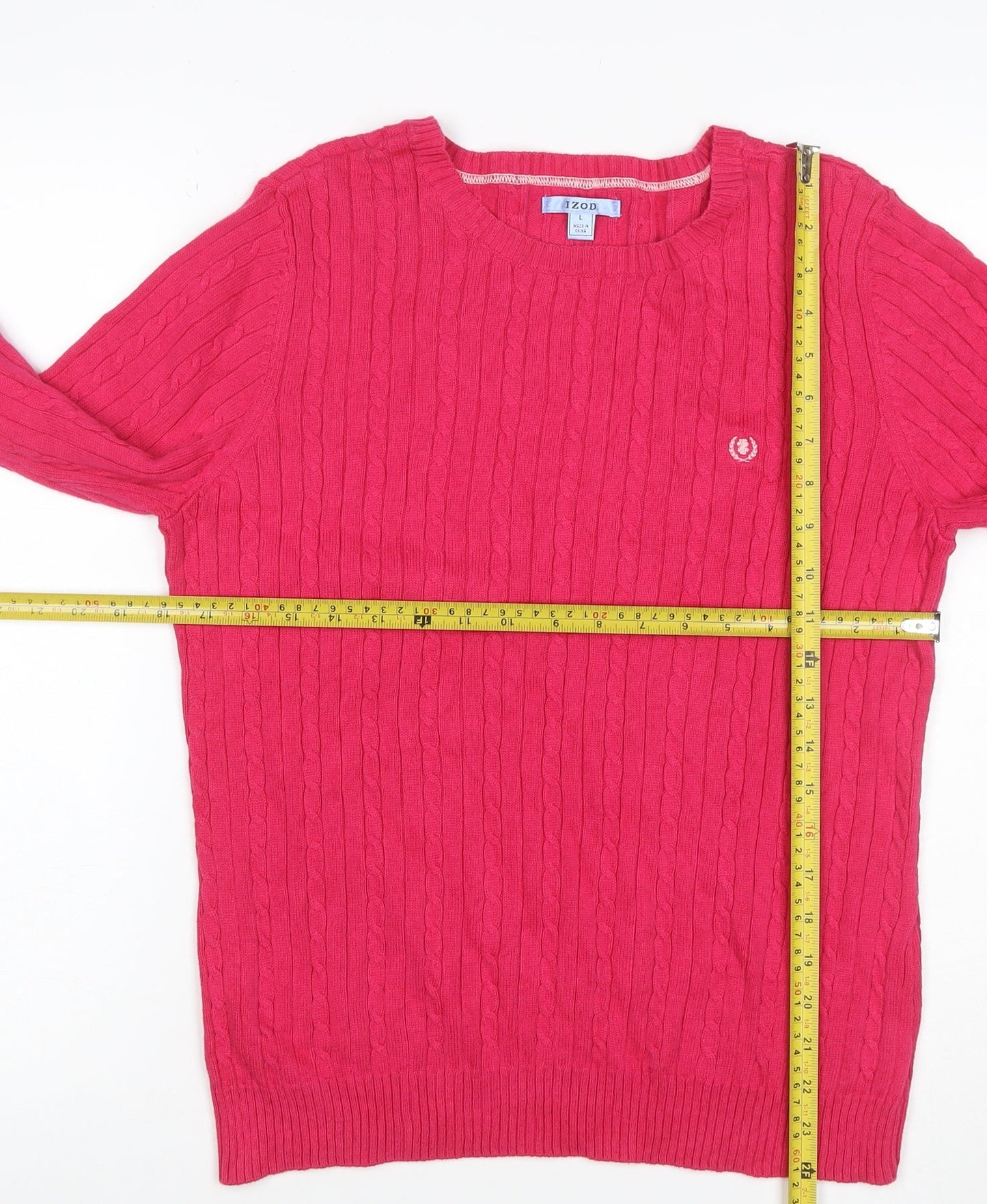 IZOD Women’s Pink L Cable Knit Cotton Crew Neck Jumper