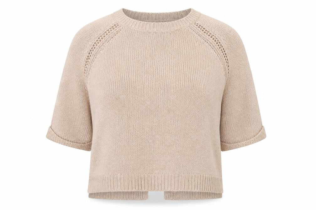Dunnes Women Beige S Knit Raglan 3/4 Sleeve Round Neck Jumper