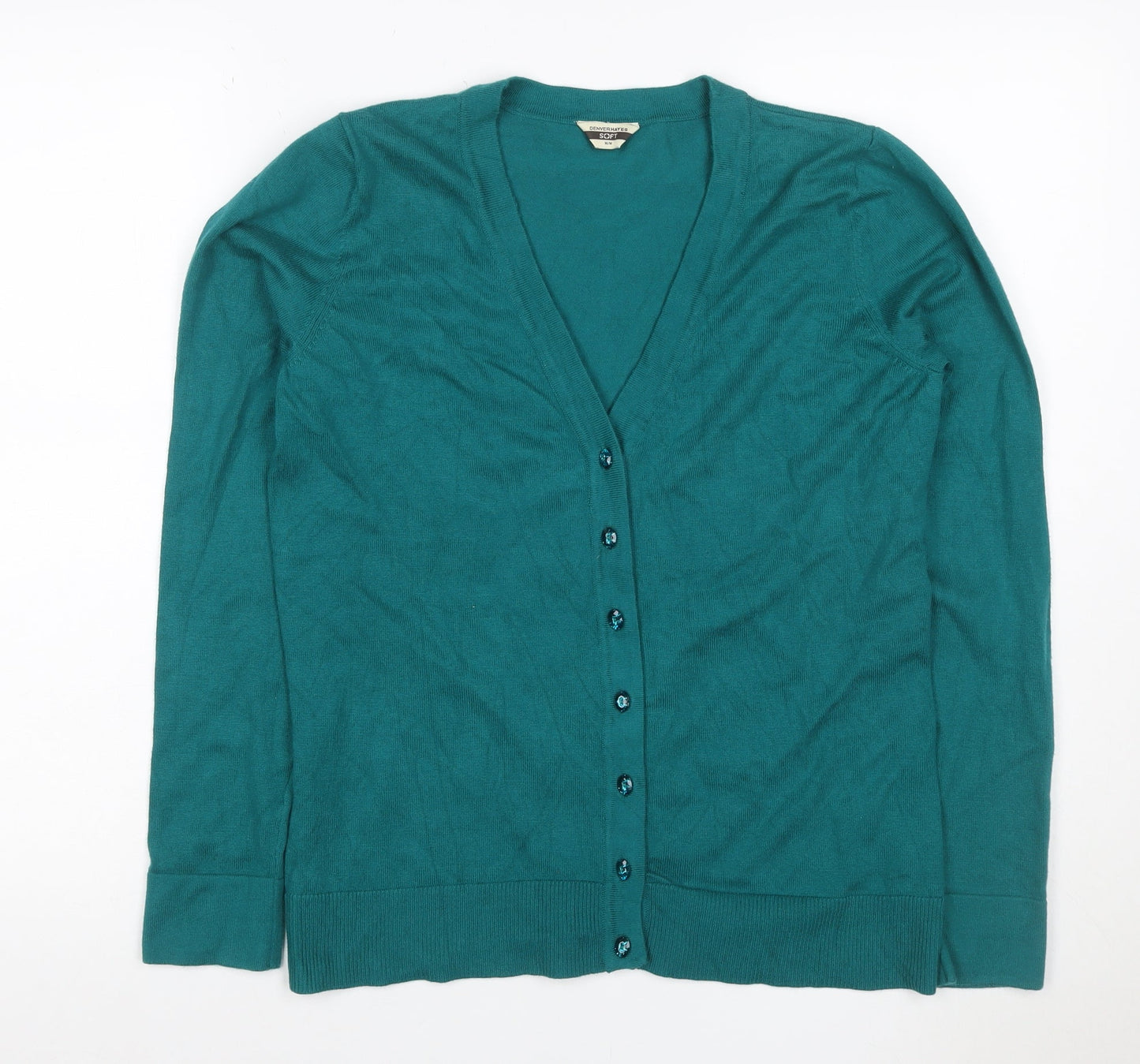 Denver Hayes Women Green M V-Neck Button Knit Cardigan