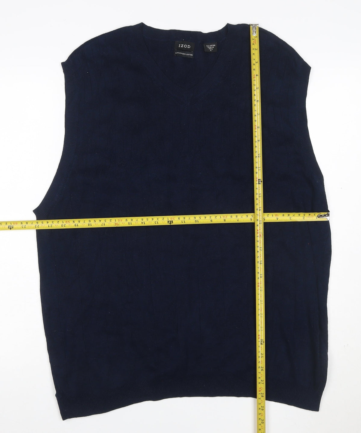 IZOD Mens Blue L Mercerised Cotton V-Neck Sleeveless Knit Vest