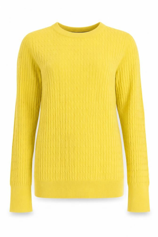 Next Women Yellow UK 10 Cable Knit Crew Neck Long Sleeve Jumper