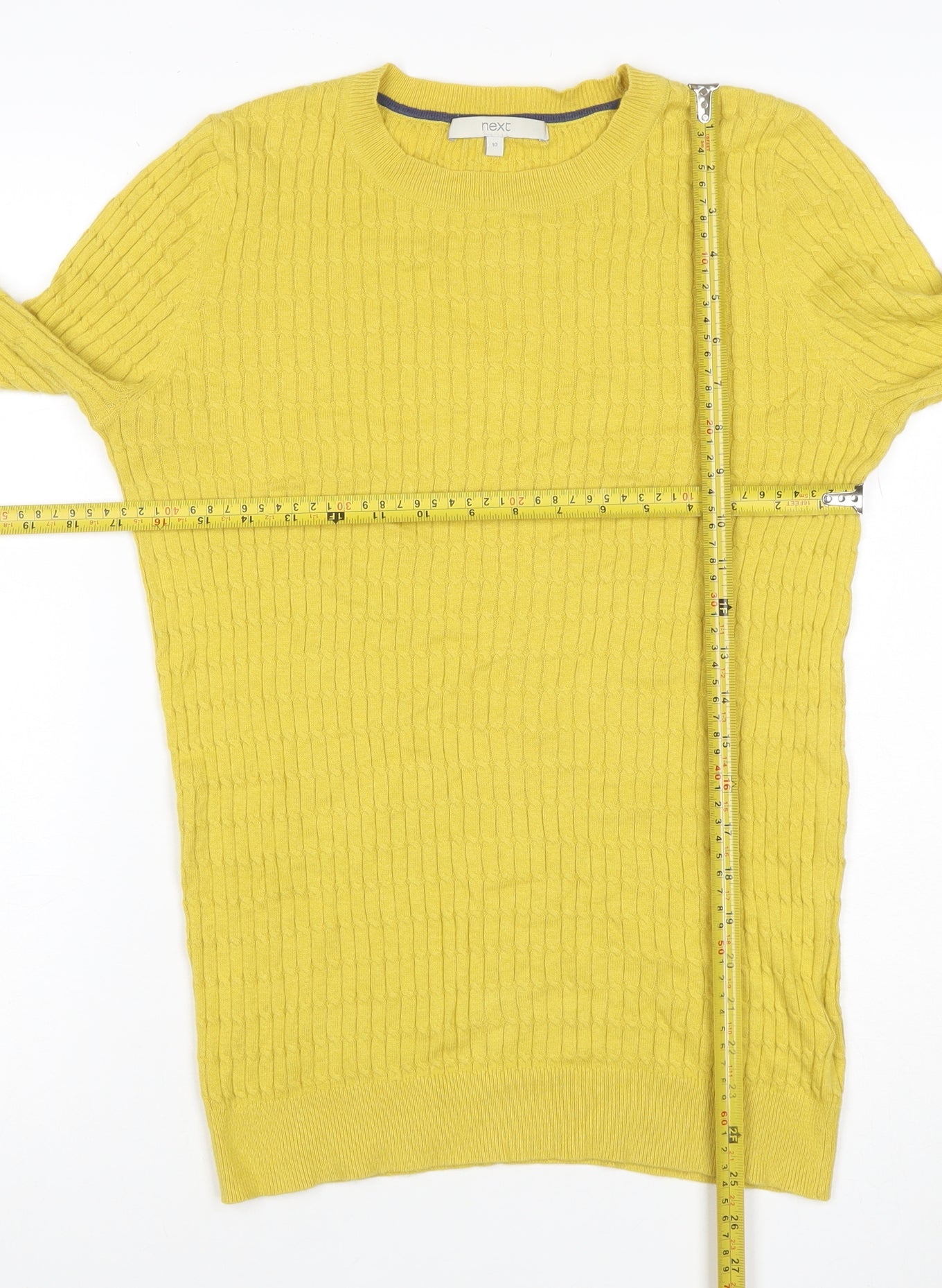 Next Women Yellow UK 10 Cable Knit Crew Neck Long Sleeve Jumper