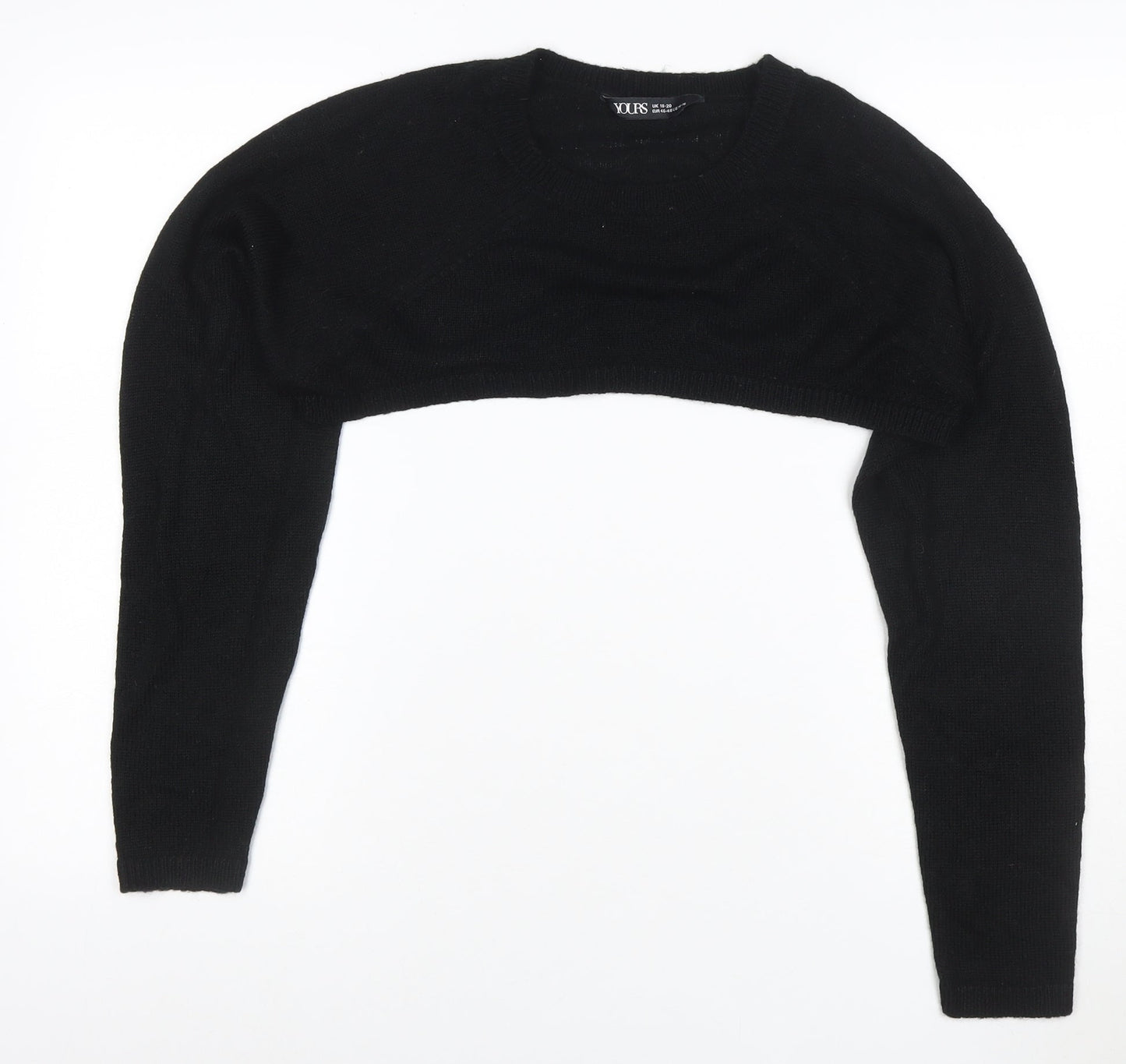 Yours Women Black UK 18-20 Cropped Shrug Crew Neck Knit Jumper