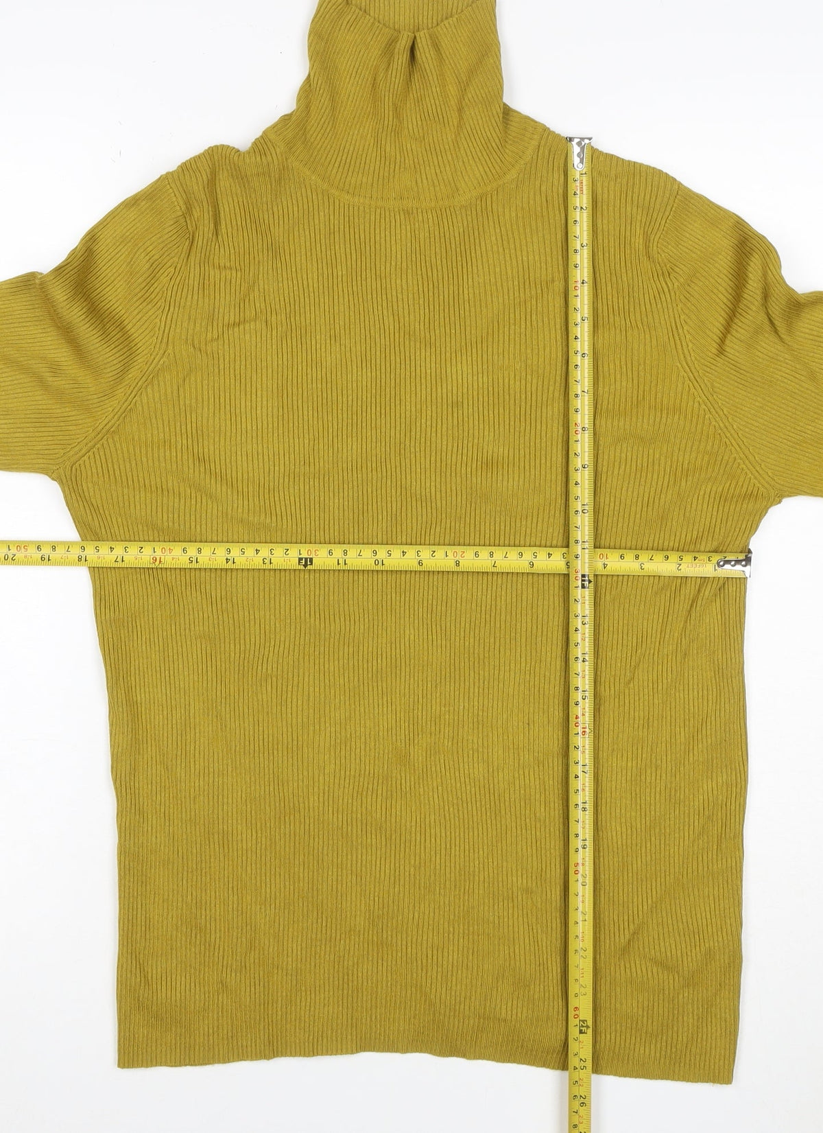 Marks & Spencer Women Green UK 18 Ribbed Roll Neck Long Sleeve Jumper