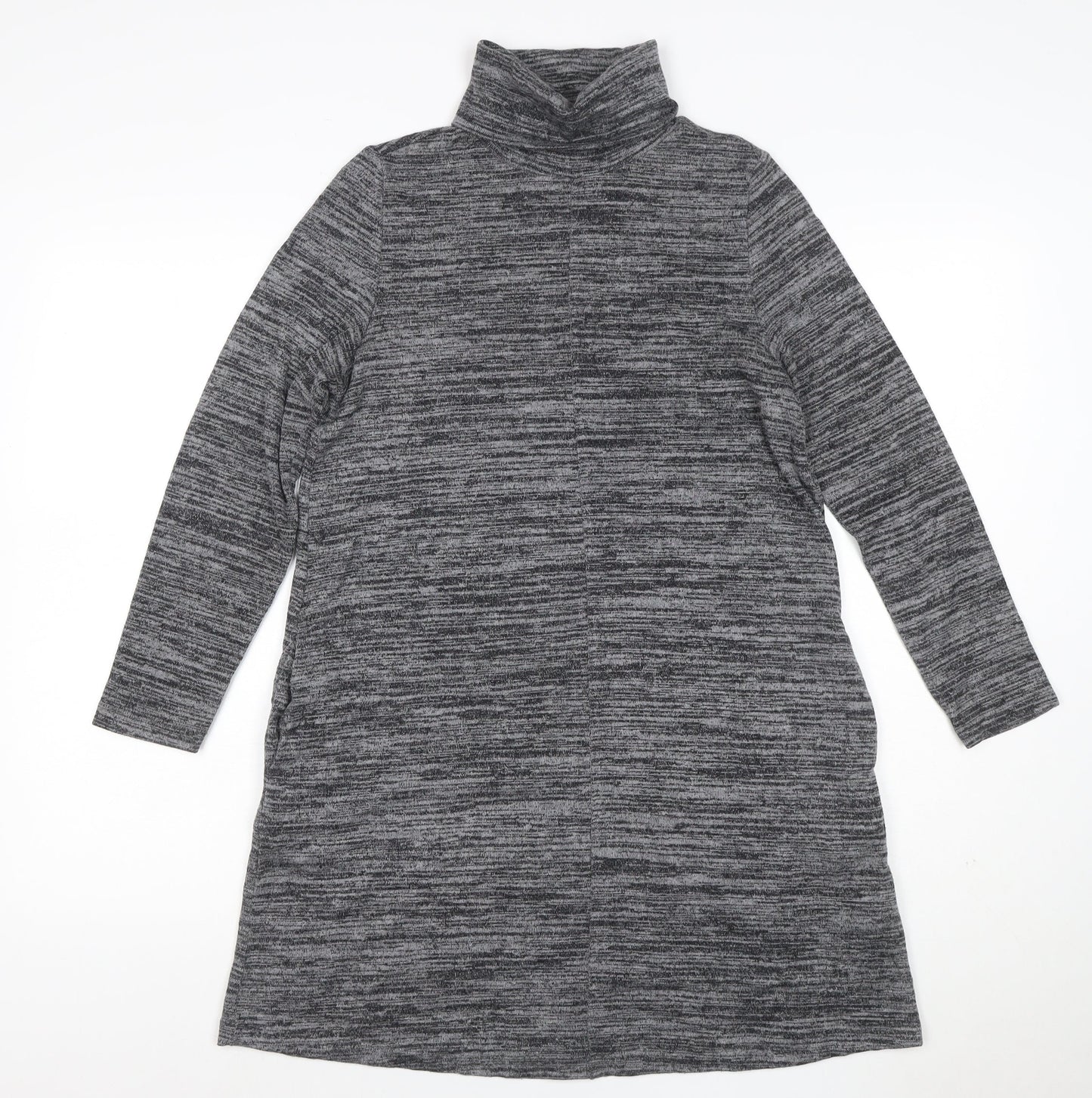 Marks and Spencer Women Grey Marl Size 10 Jumper Dress Roll Neck Stretch