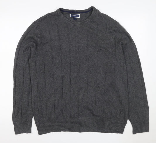 Club Room Men’s Grey Cotton Ribbed Crew Neck Pullover Jumper Large