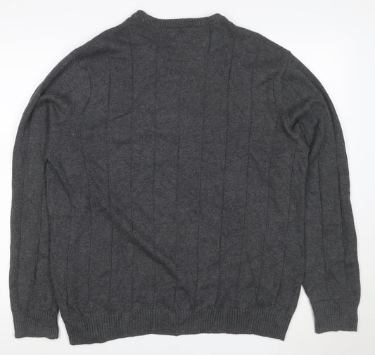 Club Room Men’s Grey Cotton Ribbed Crew Neck Pullover Jumper Large