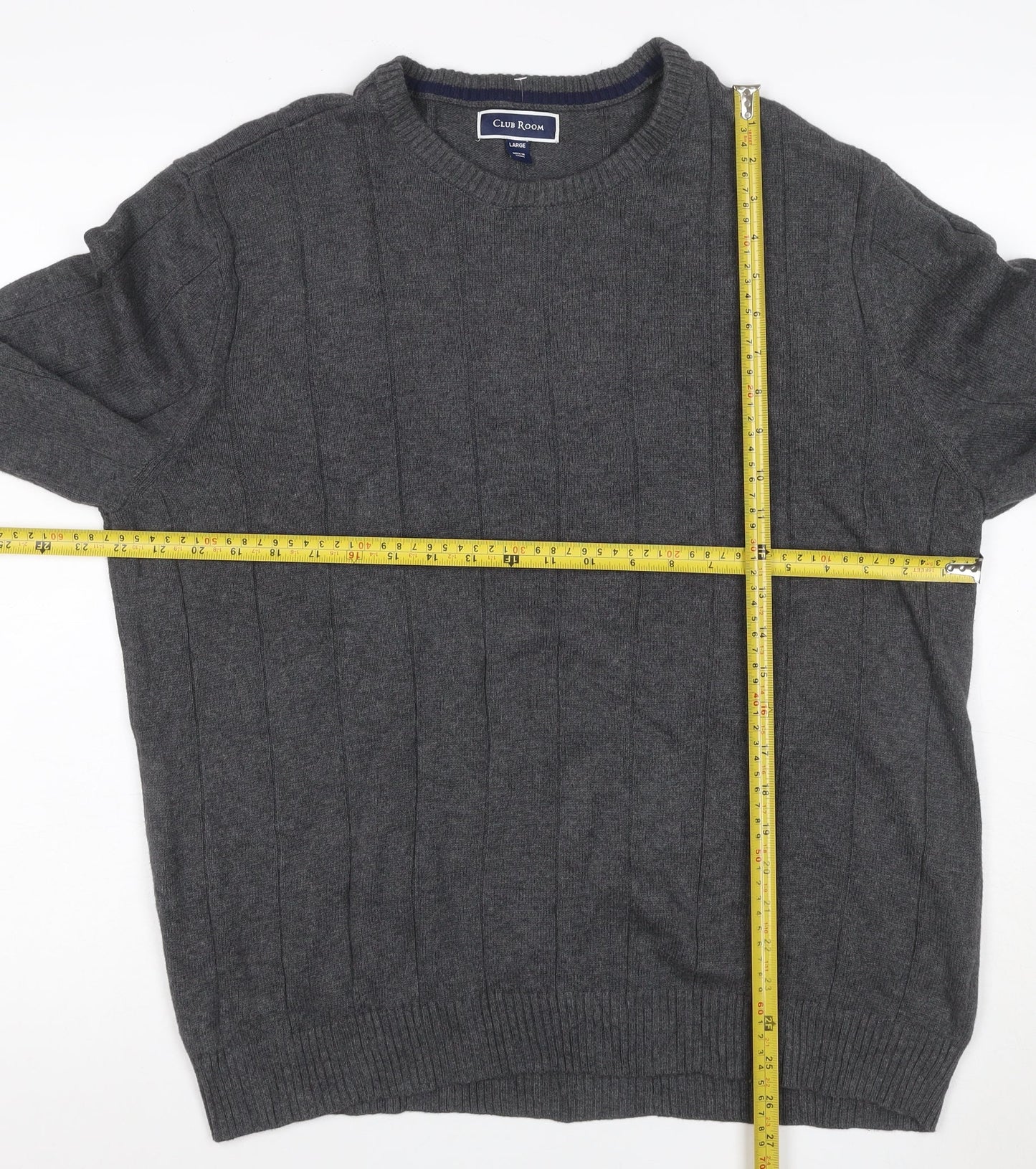 Club Room Men’s Grey Cotton Ribbed Crew Neck Pullover Jumper Large