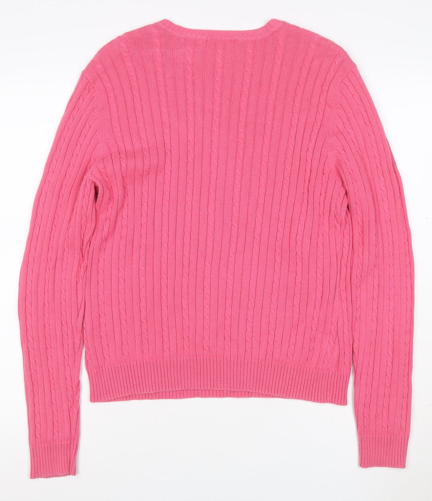 IZOD Women’s Pink L Cable-Knit Cotton Crew Neck Pullover Jumper