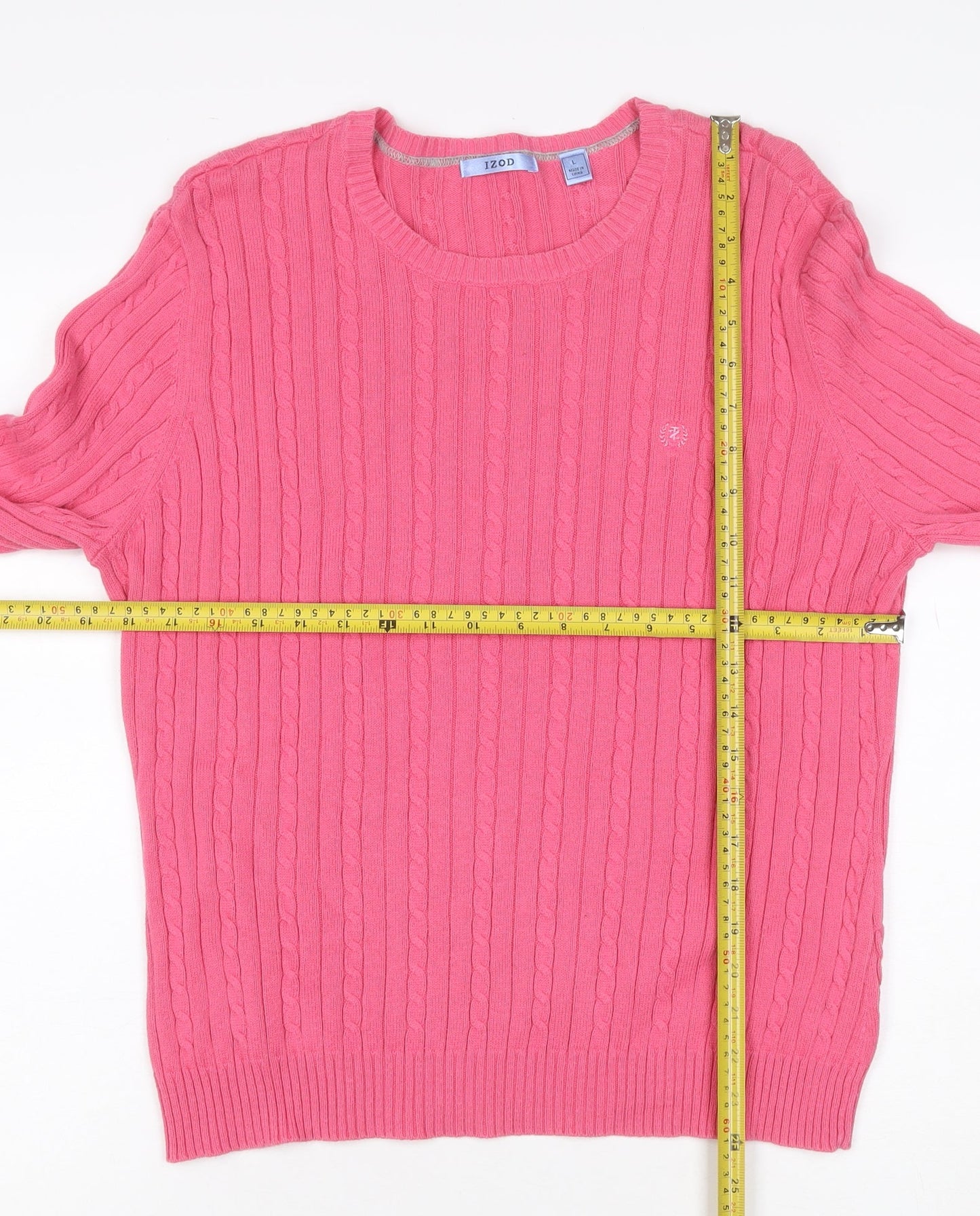 IZOD Women’s Pink L Cable-Knit Cotton Crew Neck Pullover Jumper