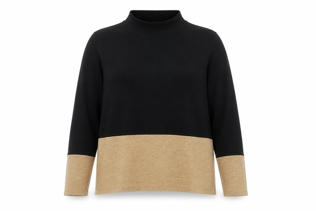 Marks & Spencer Women’s Black Beige Colour Block Roll Neck Jumper Size 16
