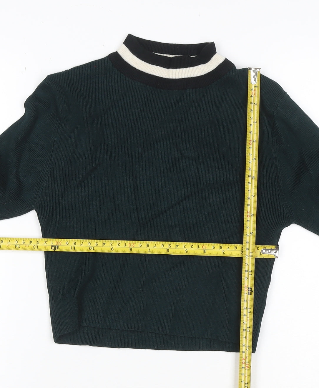 New Look Women Green Size 6 Ringer High Neck Rib Knit Long Sleeve Top