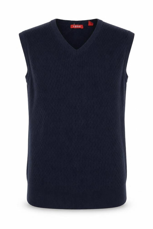 IZOD Men's Navy L V-Neck Cotton Knit Sleeveless Pullover Jumper Vest