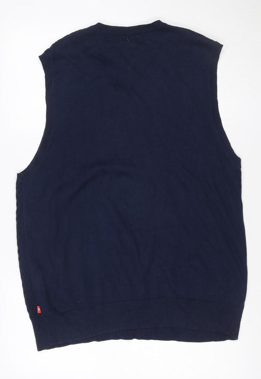IZOD Men's Navy L V-Neck Cotton Knit Sleeveless Pullover Jumper Vest