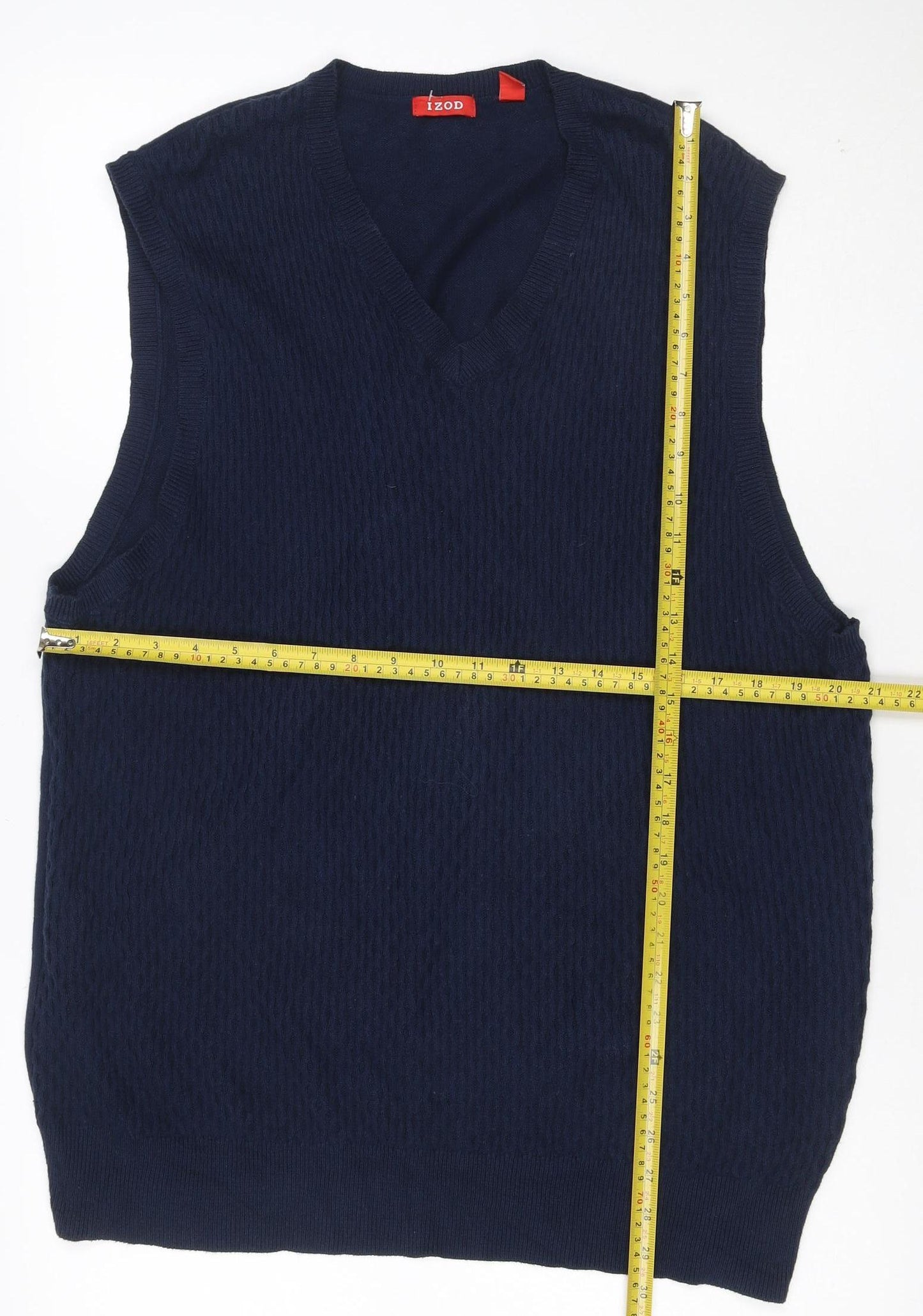 IZOD Men's Navy L V-Neck Cotton Knit Sleeveless Pullover Jumper Vest