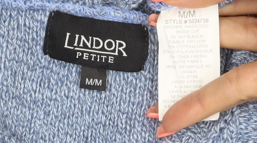 Lindor Petite Women’s Blue M Cable Knit Cotton Blend Jumper
