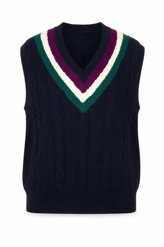 I.O.U. Men’s Multicoloured L Cable Knit V-Neck Ramie Cotton Vest