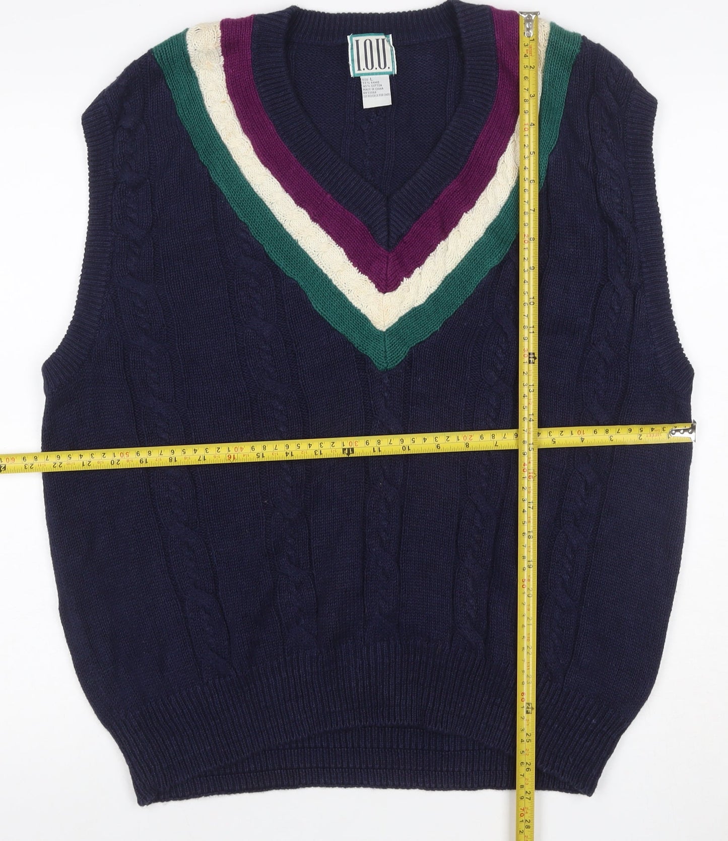 I.O.U. Men’s Multicoloured L Cable Knit V-Neck Ramie Cotton Vest