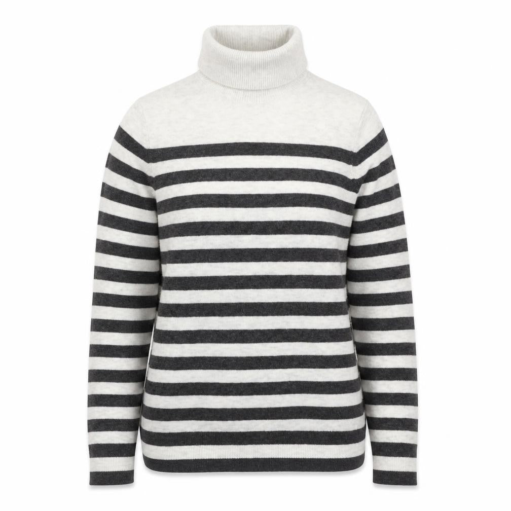 Marks & Spencer Women Grey Ivory Striped Roll Neck Jumper Size S
