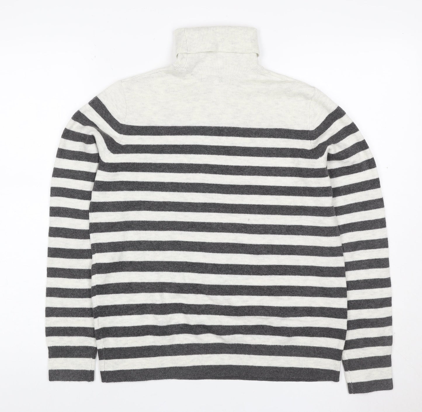 Marks and Spencer Women Grey Ivory Striped Roll Neck Jumper Size S