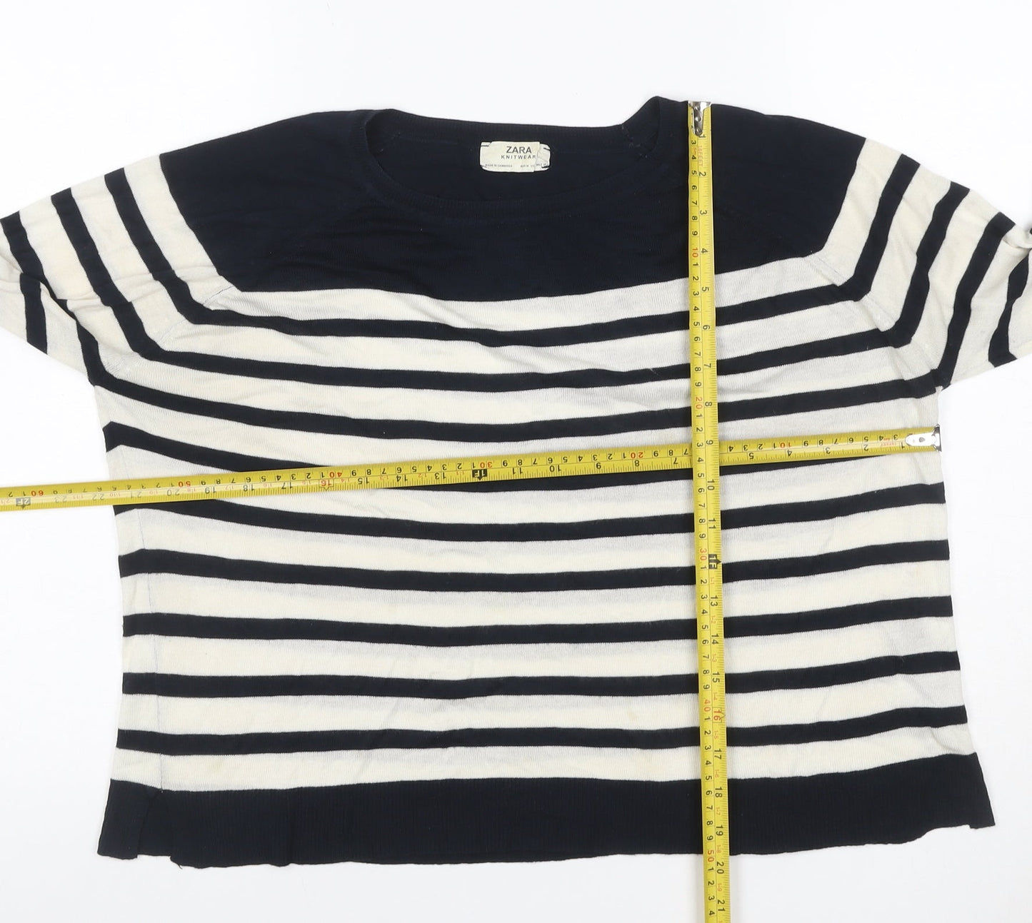 Zara Women Multicoloured M Striped Cotton Knit Pullover Jumper