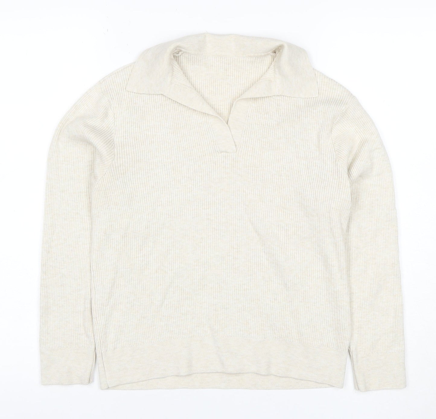 UNIQLO Women Ivory M Rib Knit Collared Long Sleeve Pullover Jumper