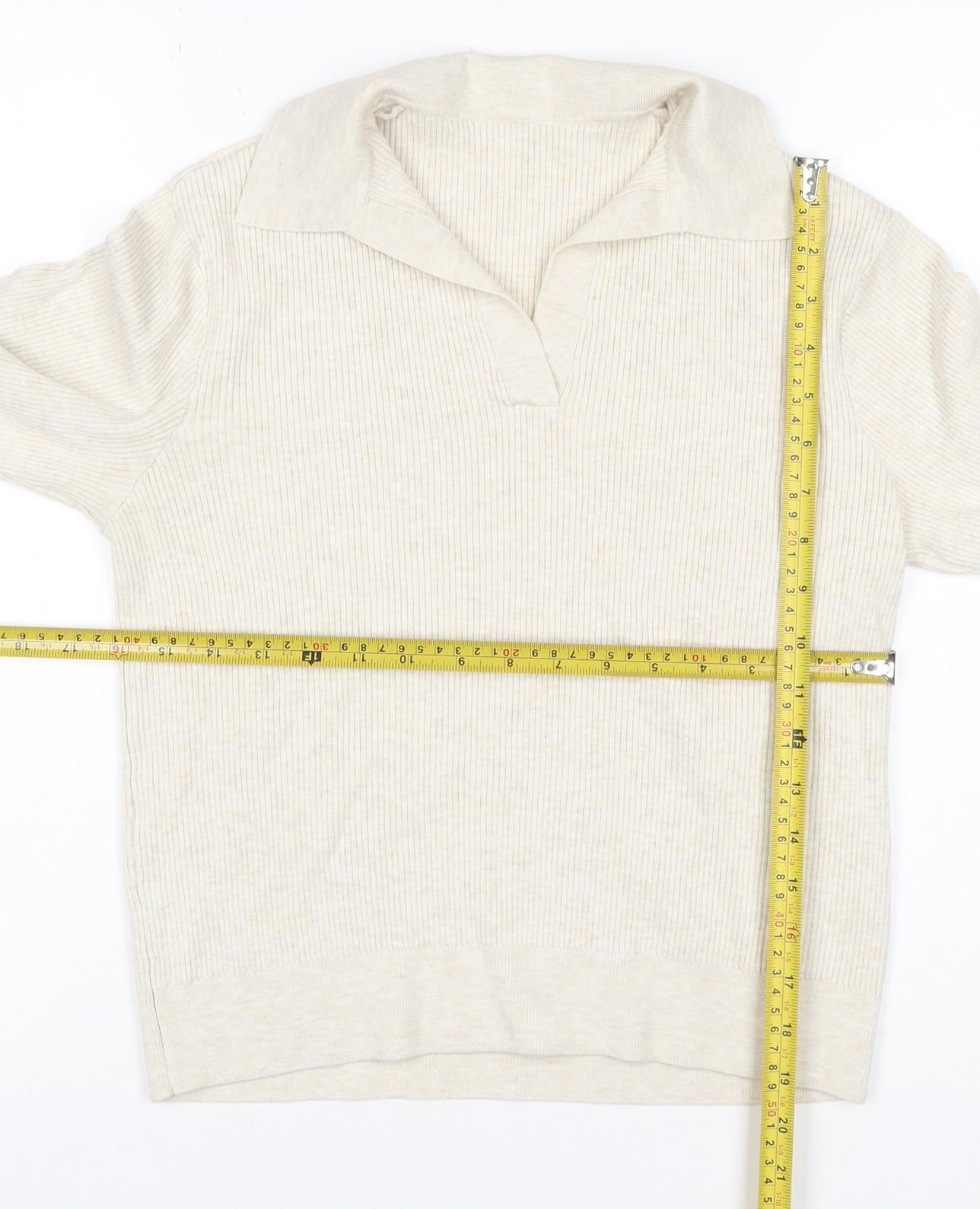 UNIQLO Women Ivory M Rib Knit Collared Long Sleeve Pullover Jumper