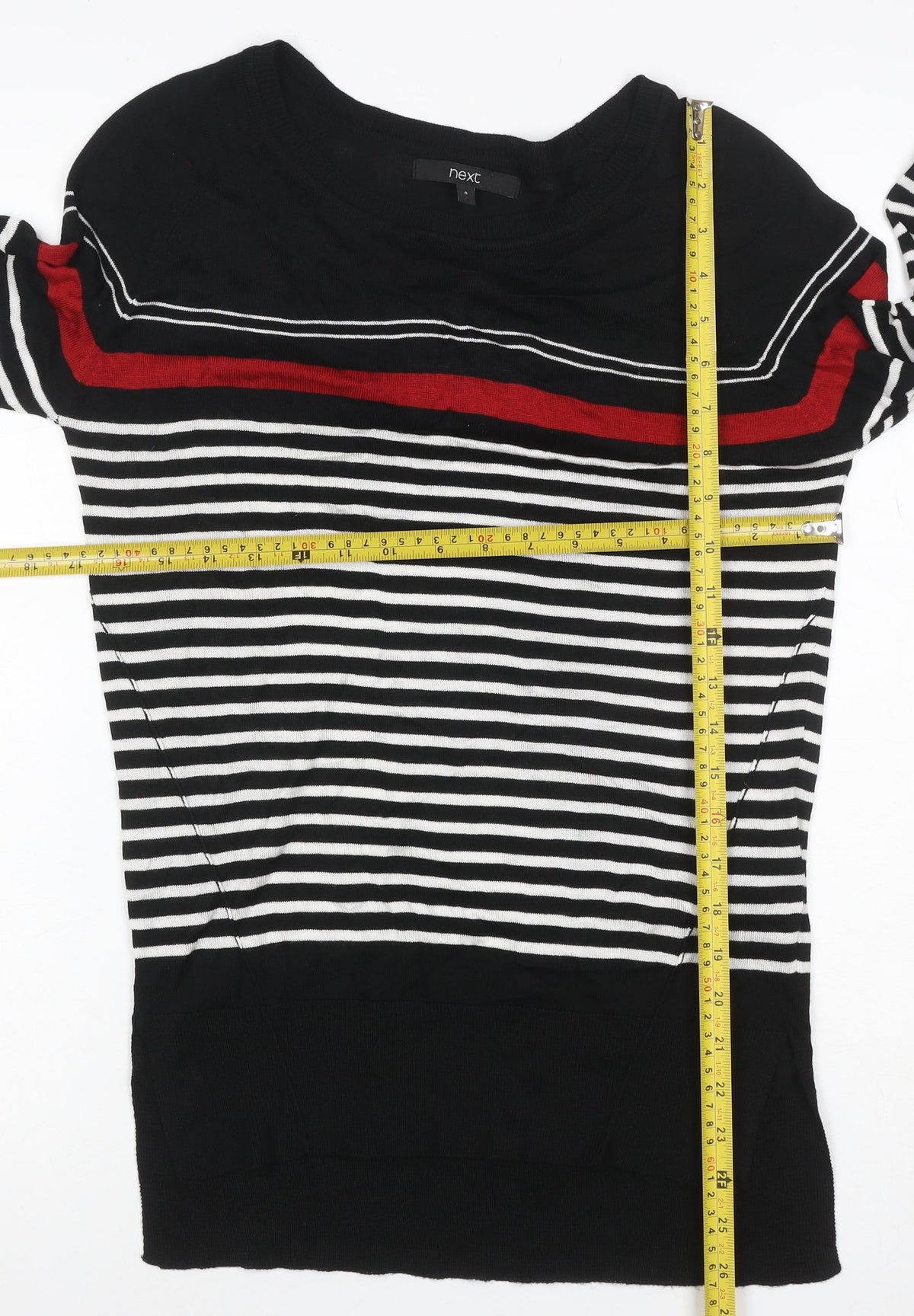 Next Women’s Black Red White Striped Knit Jumper UK 8 Pullover