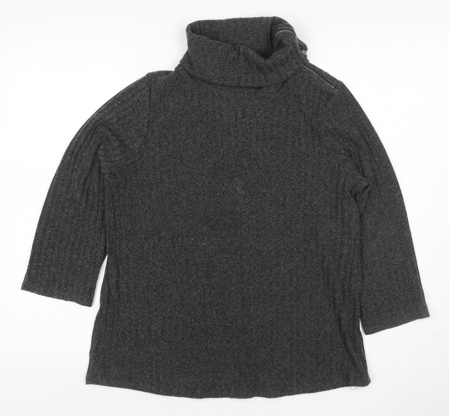 Parallel Skies Women Grey L Knit Roll Neck Zip Tunic Top