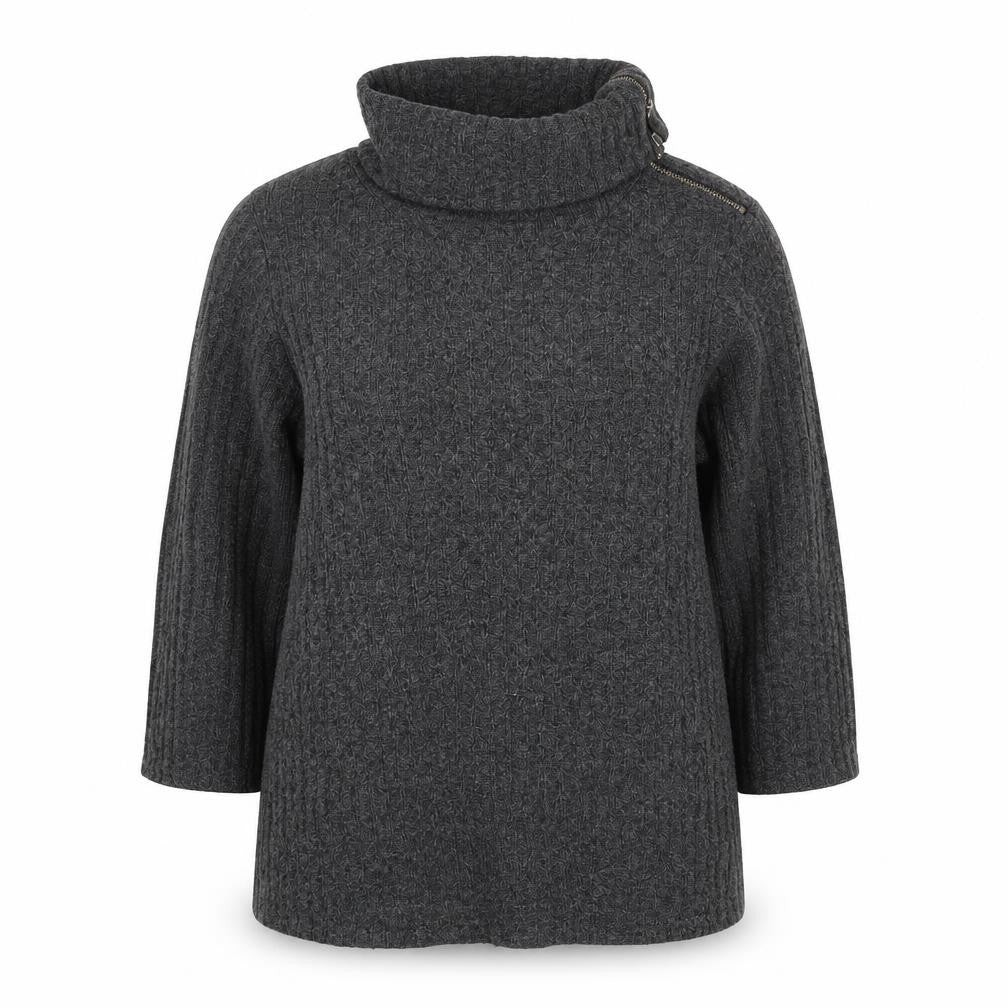 Parallel Skies Women Grey L Knit Roll Neck Zip Tunic Top