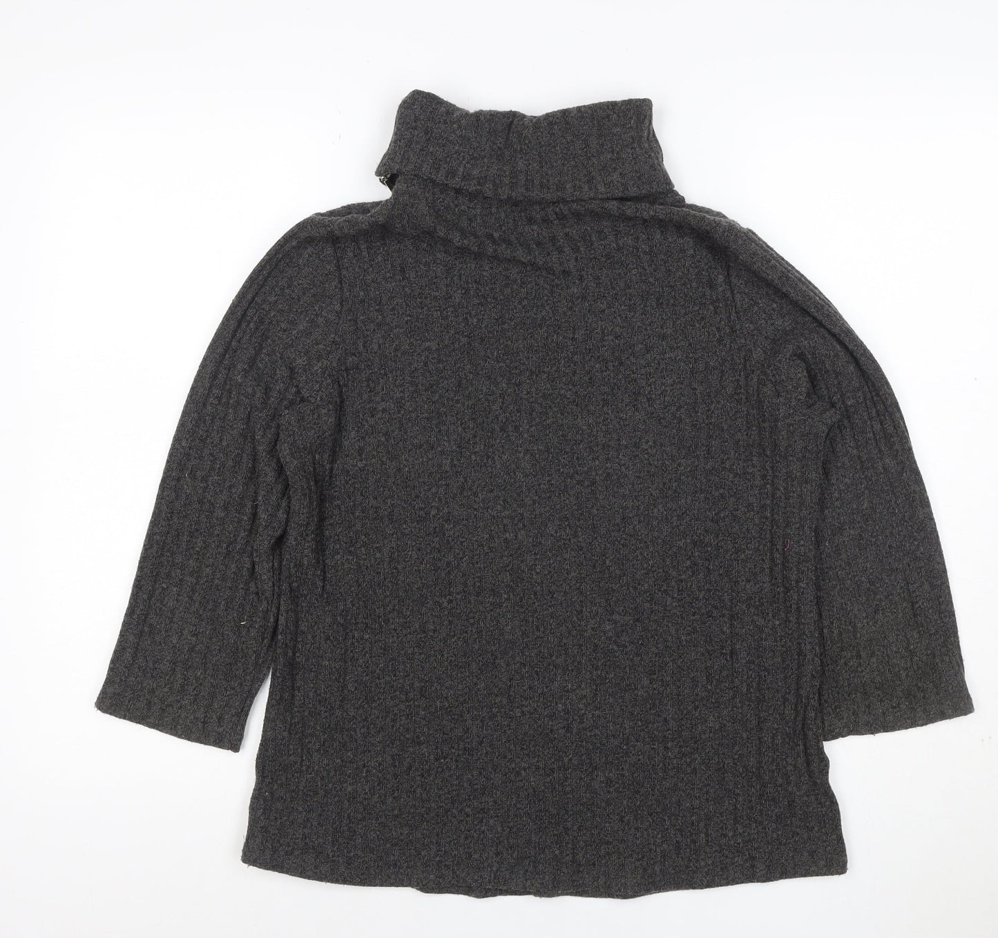 Parallel Skies Women Grey L Knit Roll Neck Zip Tunic Top