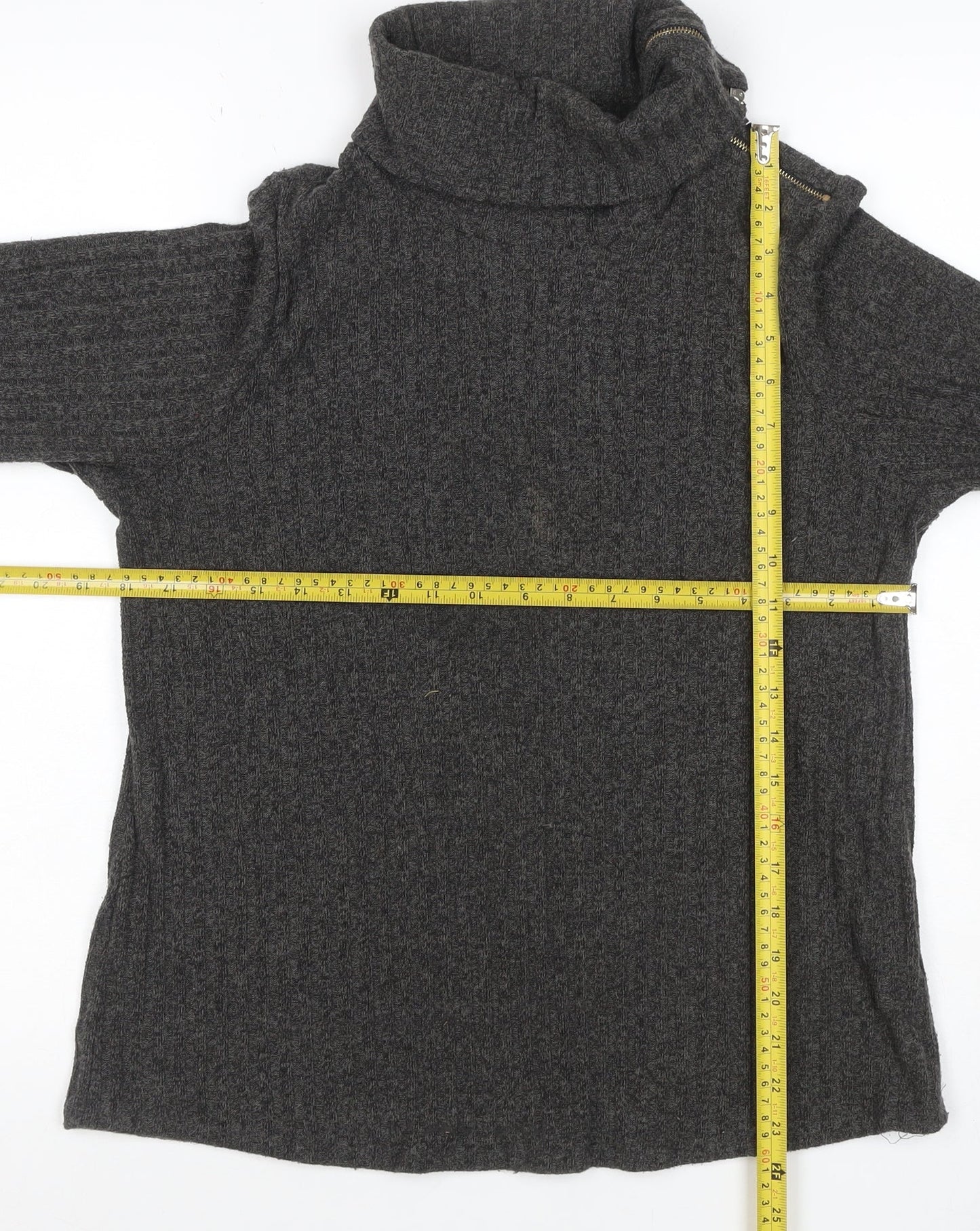 Parallel Skies Women Grey L Knit Roll Neck Zip Tunic Top