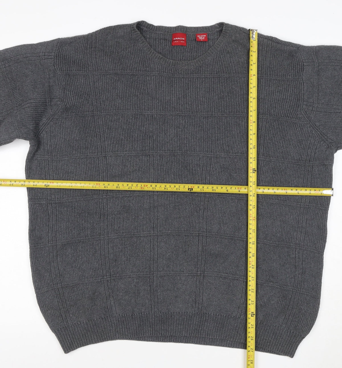 Arrow USA 1851 Men's Grey L Crew Neck Geometric Cotton Jumper
