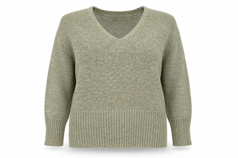 Dunnes Women Green M V-Neck Chunky Knit Raglan Sleeve Jumper
