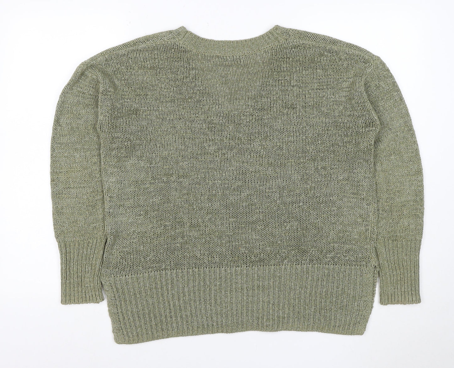 Dunnes Women Green M V-Neck Chunky Knit Raglan Sleeve Jumper