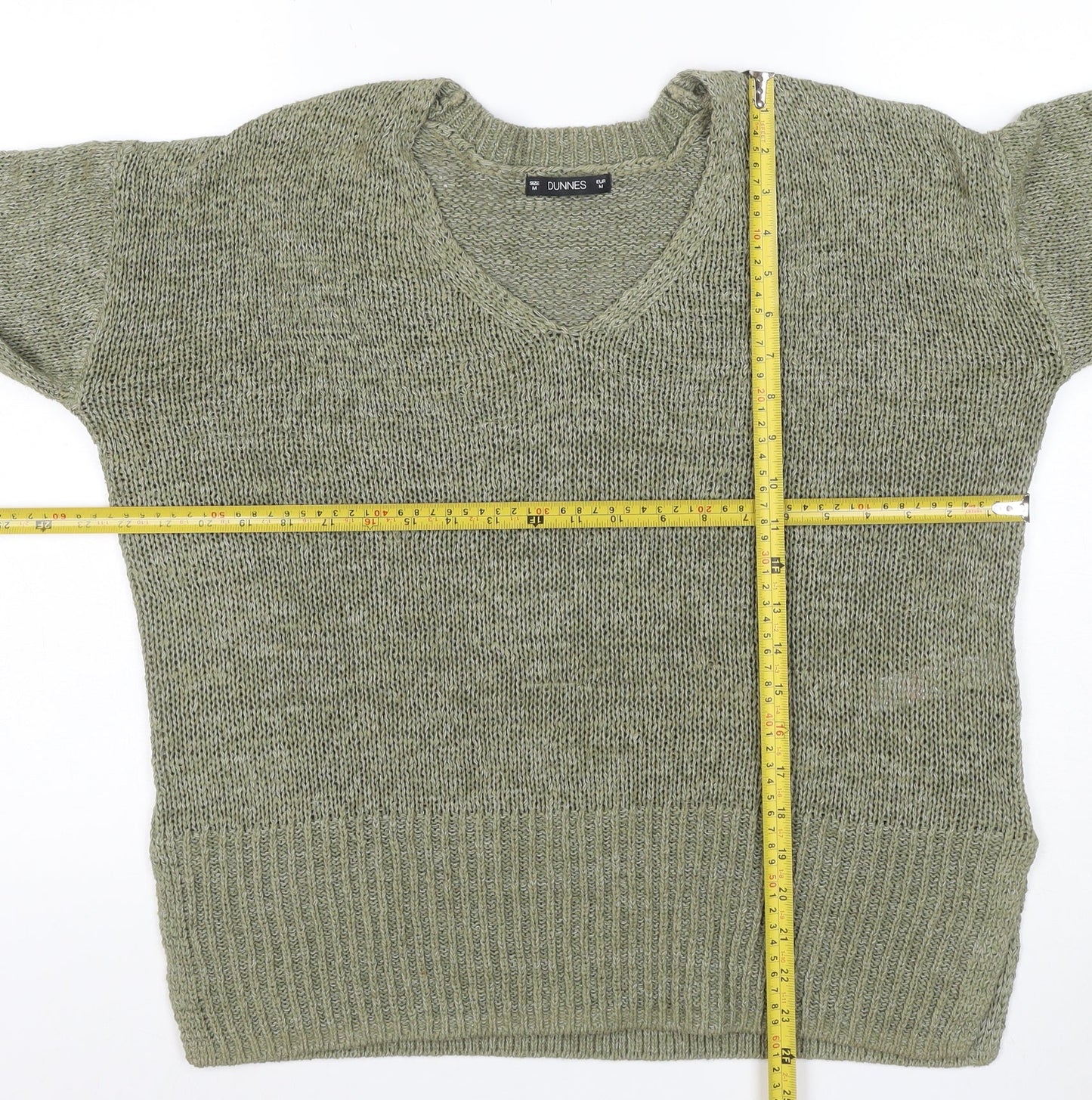 Dunnes Women Green M V-Neck Chunky Knit Raglan Sleeve Jumper