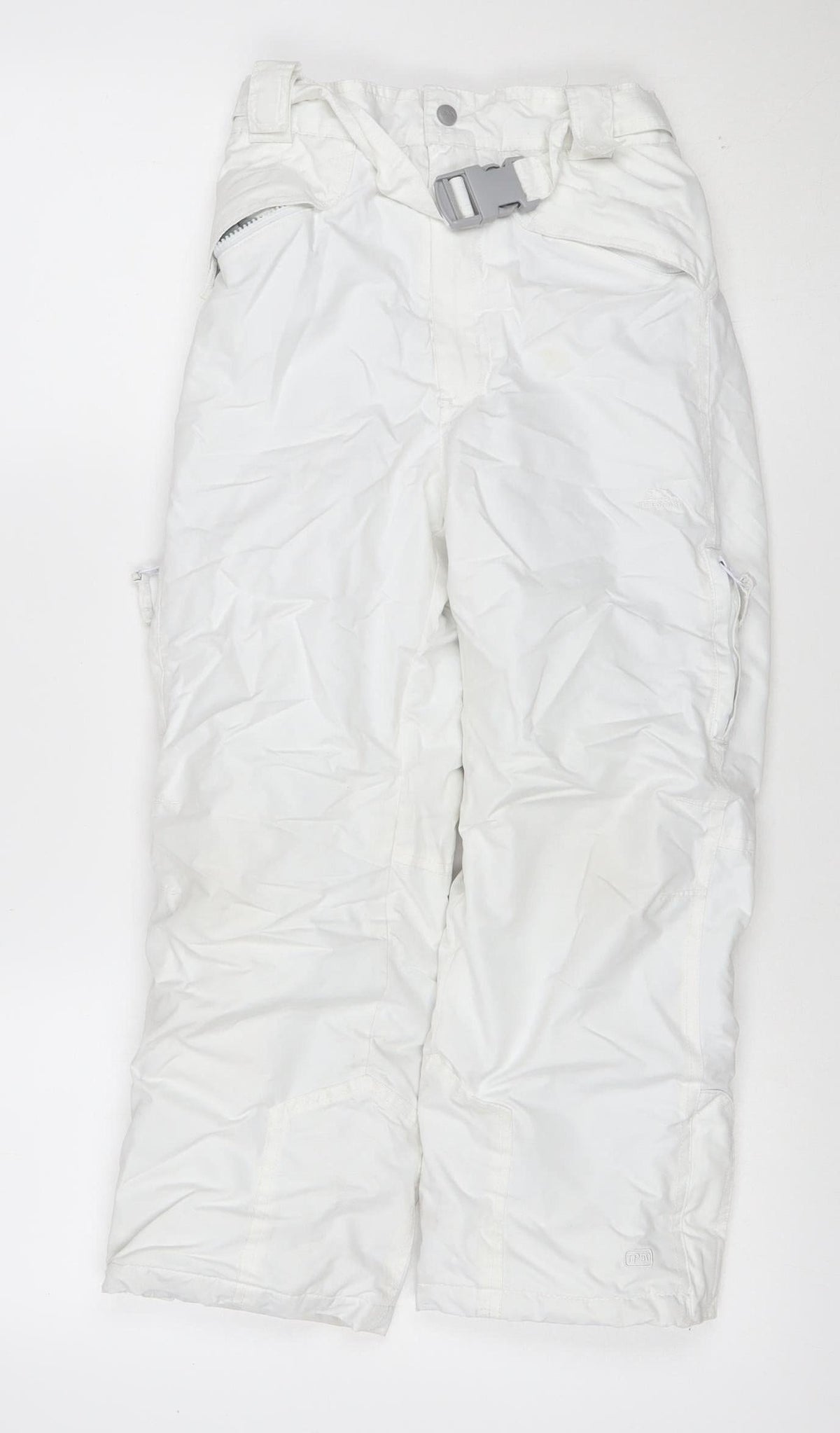 Back view of Trespass boys’ white 7-8 years tp50 waterproof ski snow trousers