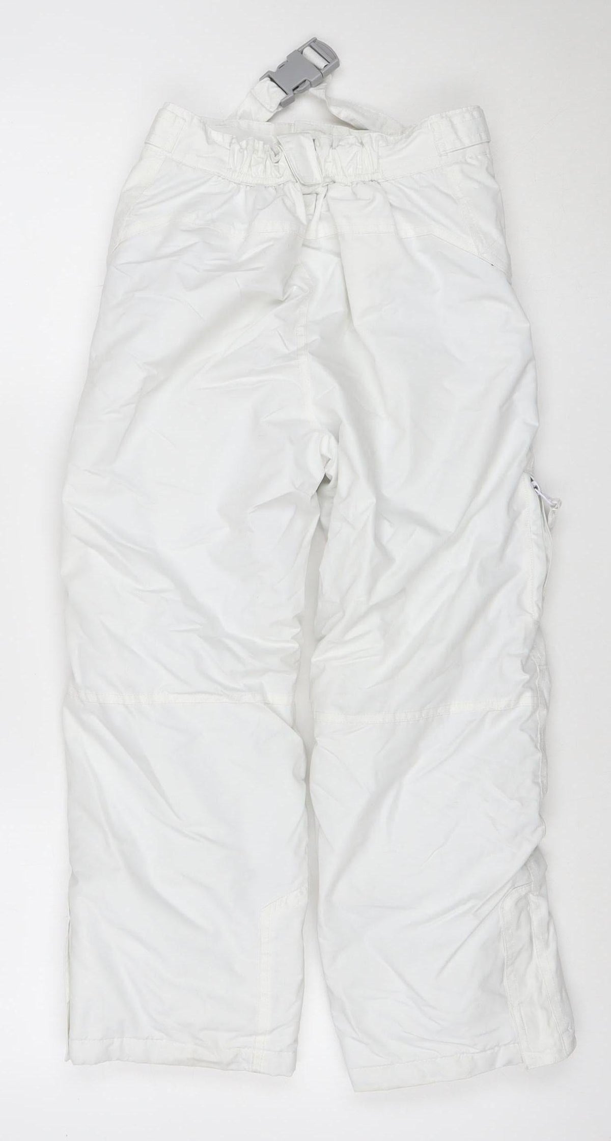 Close-up detail of Trespass boys’ white 7-8 years tp50 waterproof ski snow trousers