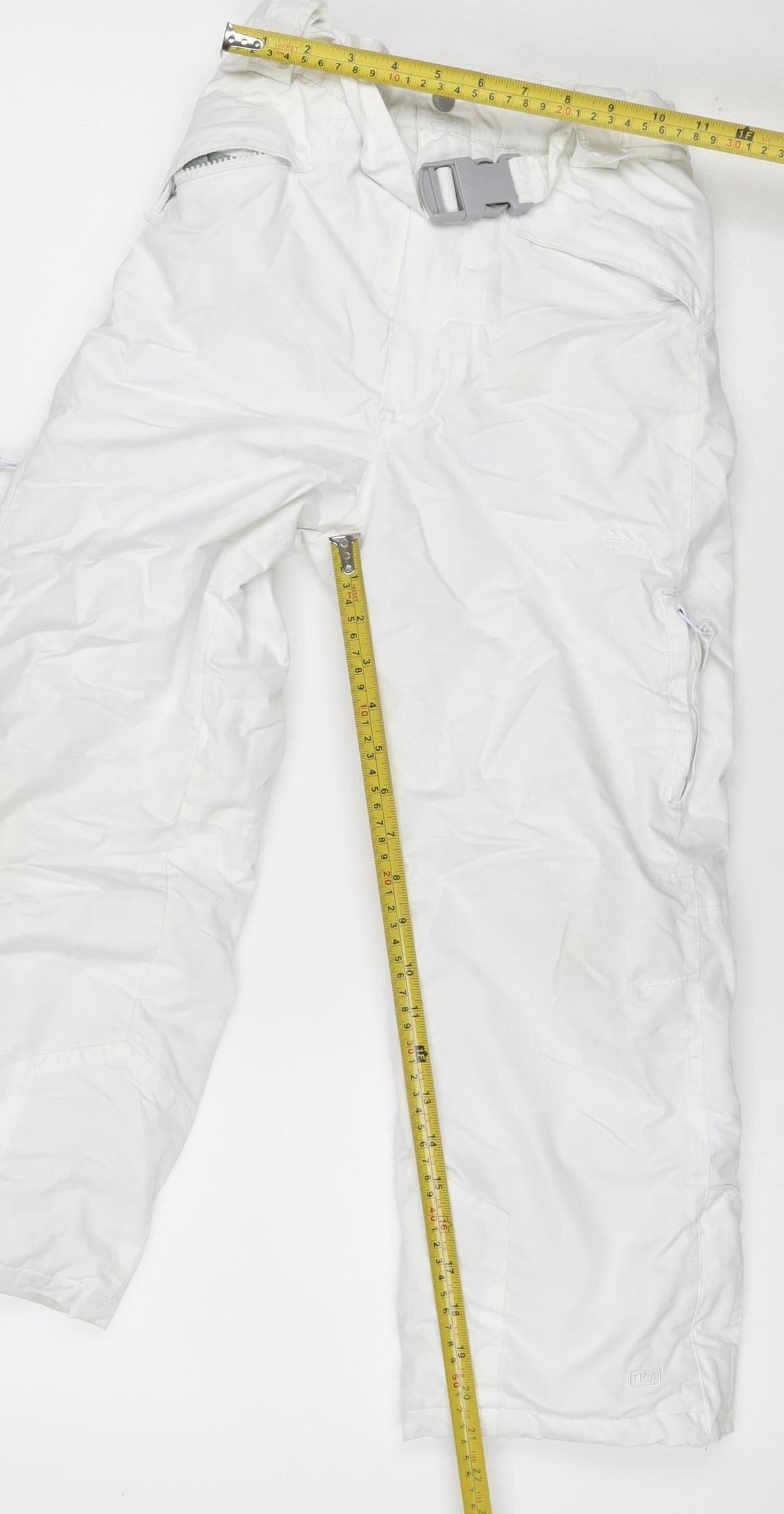Brand and care label for Trespass boys’ white 7-8 years tp50 waterproof ski snow trousers