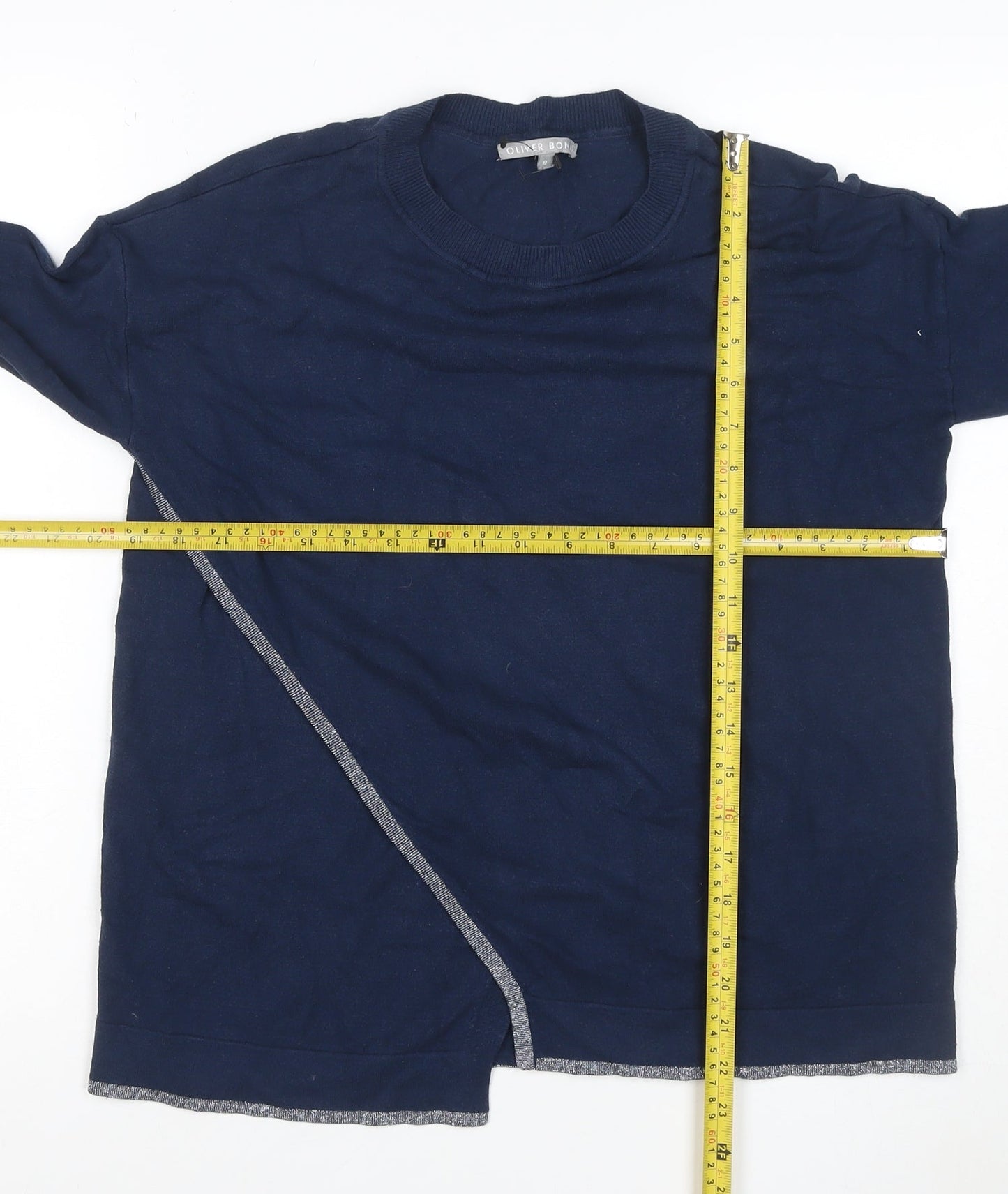 Oliver Bonas Women’s Navy Size 8 Asymmetric Tunic Jumper Metallic Trim
