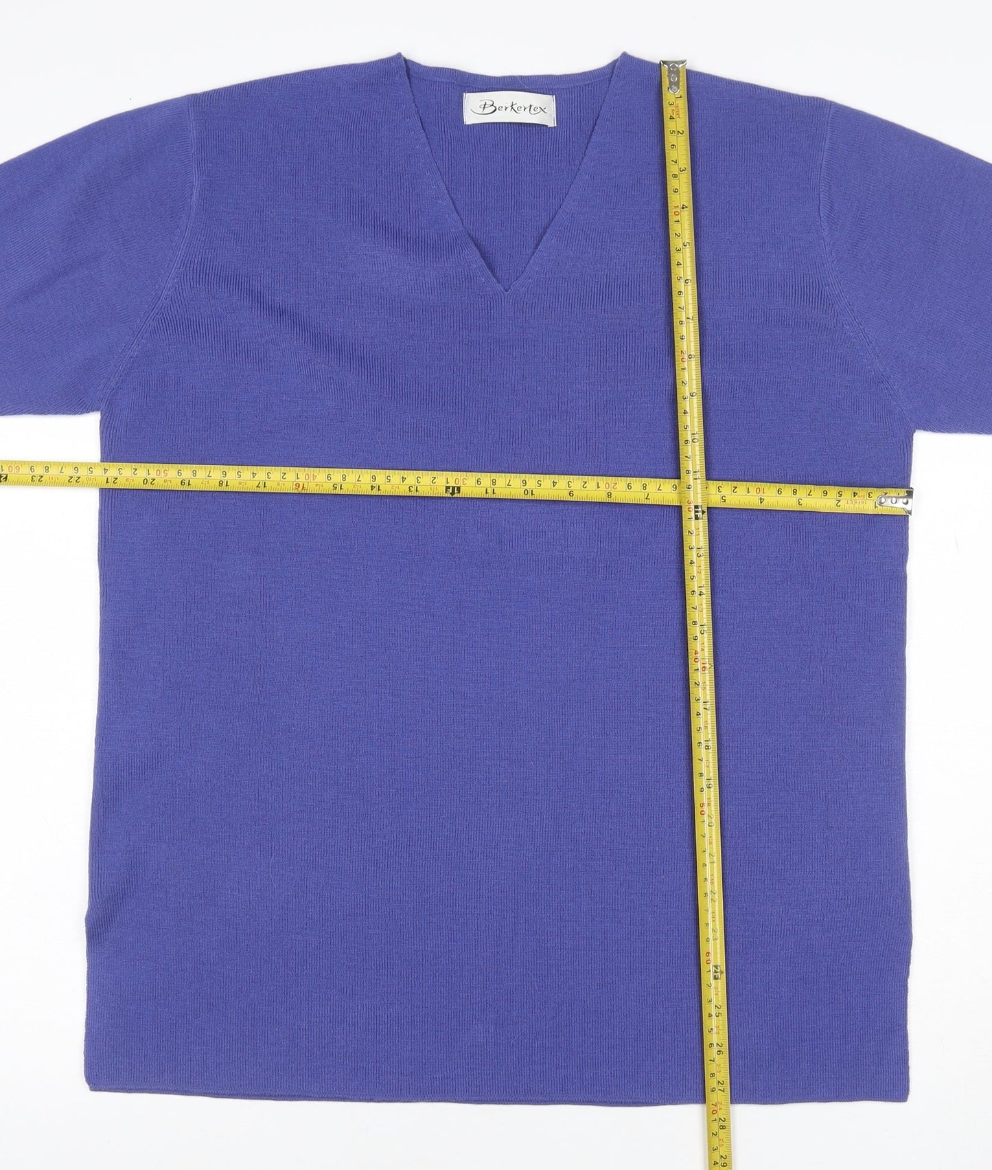 Berkertex Women Purple UK 16 V-Neck Short Sleeve Knit Top