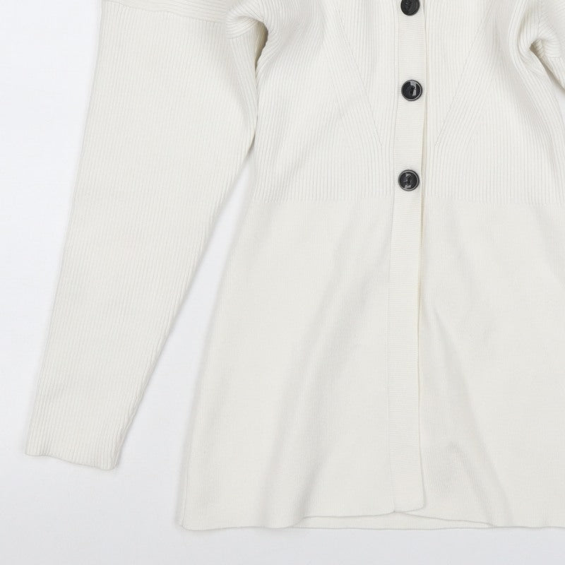 H&M Women Ivory XS Rib Knit V-Neck Button Cardigan