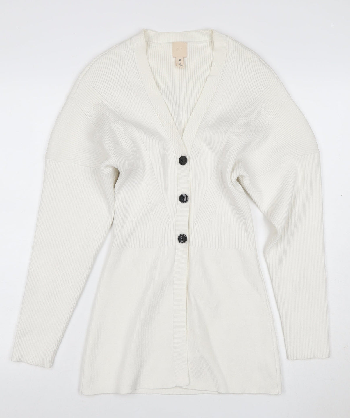 H&M Women Ivory XS Rib Knit V-Neck Button Cardigan