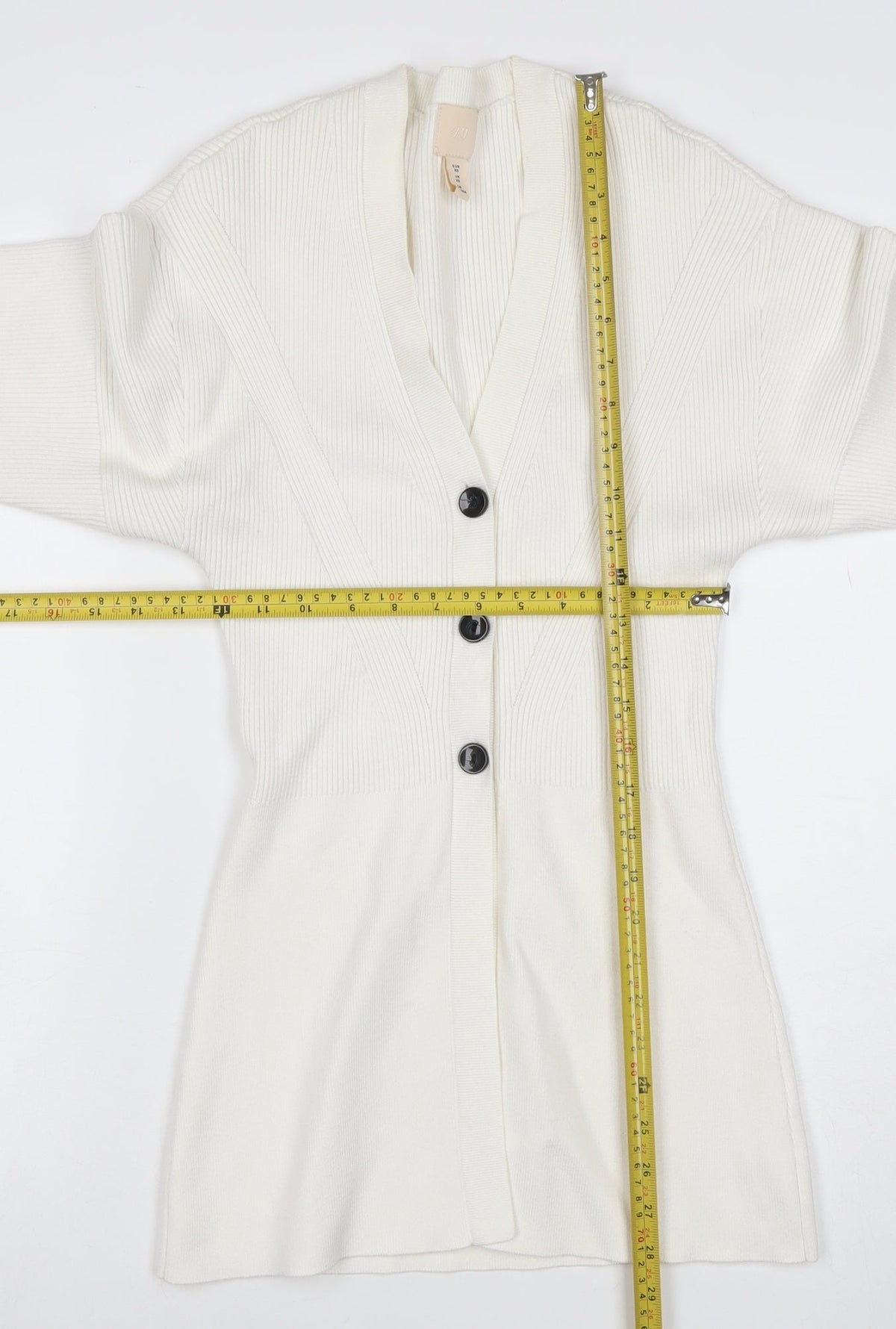 H&M Women Ivory XS Rib Knit V-Neck Button Cardigan