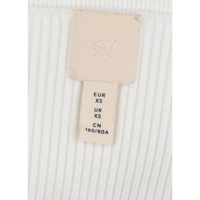 H&M Women Ivory XS Rib Knit V-Neck Button Cardigan