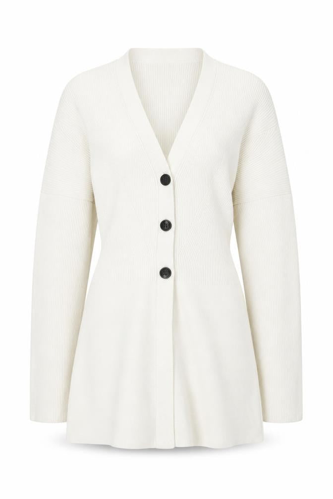 H&M Women Ivory XS Rib Knit V-Neck Button Cardigan