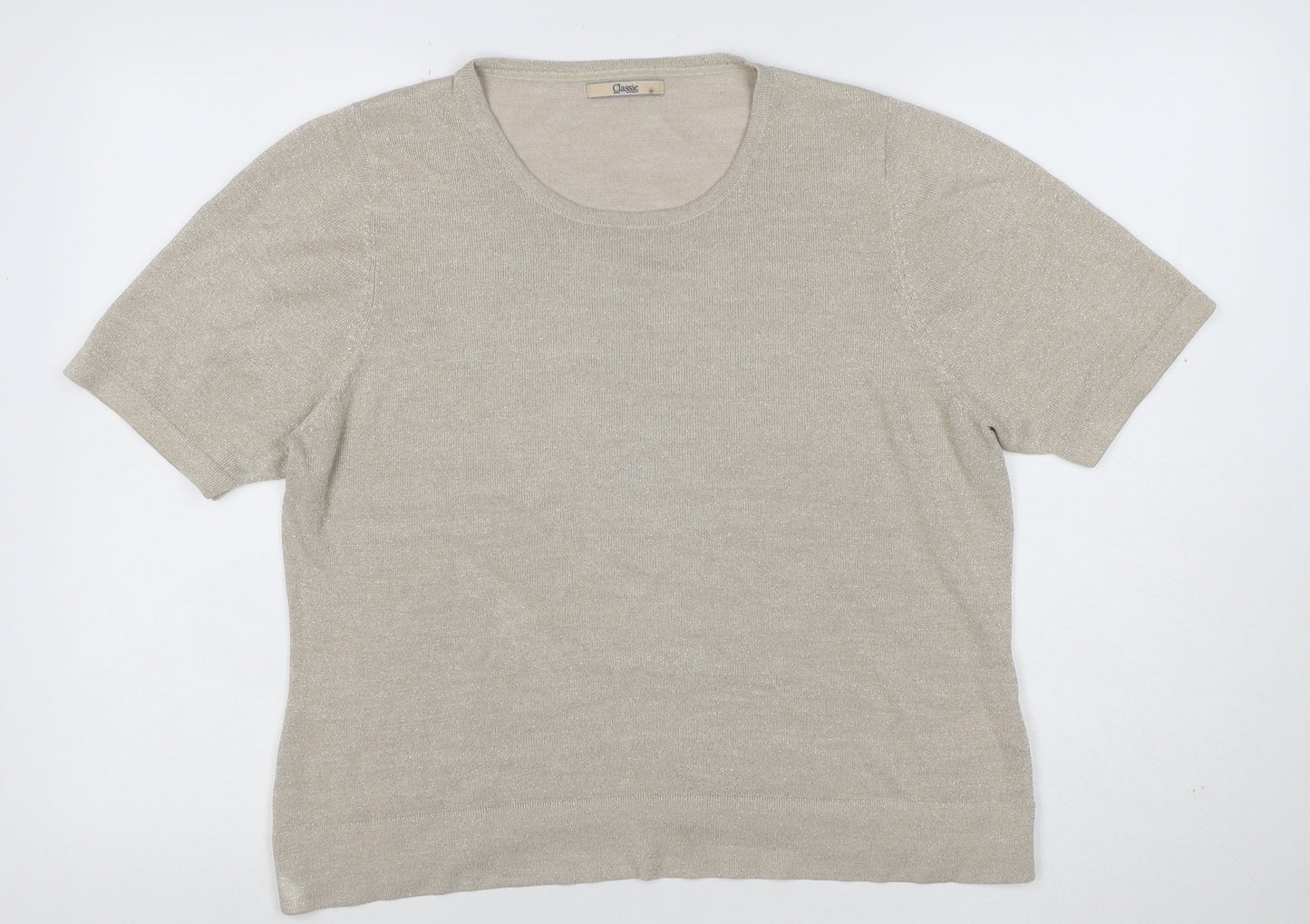 Marks and Spencer Women Beige Glitter Knit Short Sleeve Top UK 18